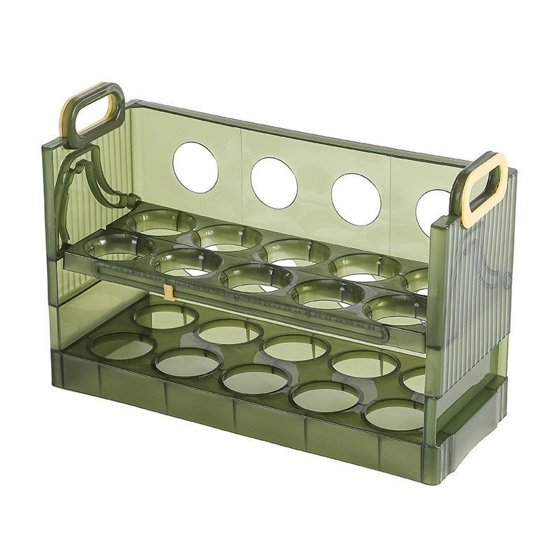 Suport Organizator pentru Oua, Klevo, pentru Frigider, Verde transparent, Capacitate 20 oua, Doua straturi, cu Data de Expirare, 25.5x10x17 cm