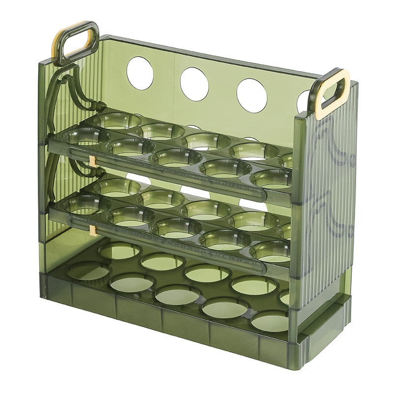 Suport Organizator pentru Oua, Klevo, pentru Frigider, Verde transparent, Capacitate 30 oua, Trei straturi, cu Data de Expirare, 25.5x10x23 cm