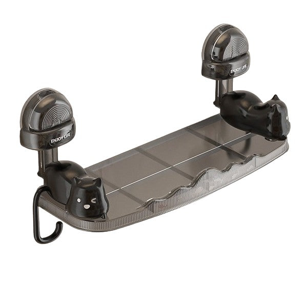 Suport pentru Baie, Klevo, Montare pe Perete, Model Pisicute, ABS, Adeziv, Raft pentru Depozitare, 33.4x17.7 cm, Negru