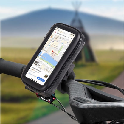 Suport husa telefon mobil Klevo pentru bicicleta si motocicleta, rezistent apa si socuri, touchscreen, 360 rotativ, negru, marime L ≤ 5.5 inch