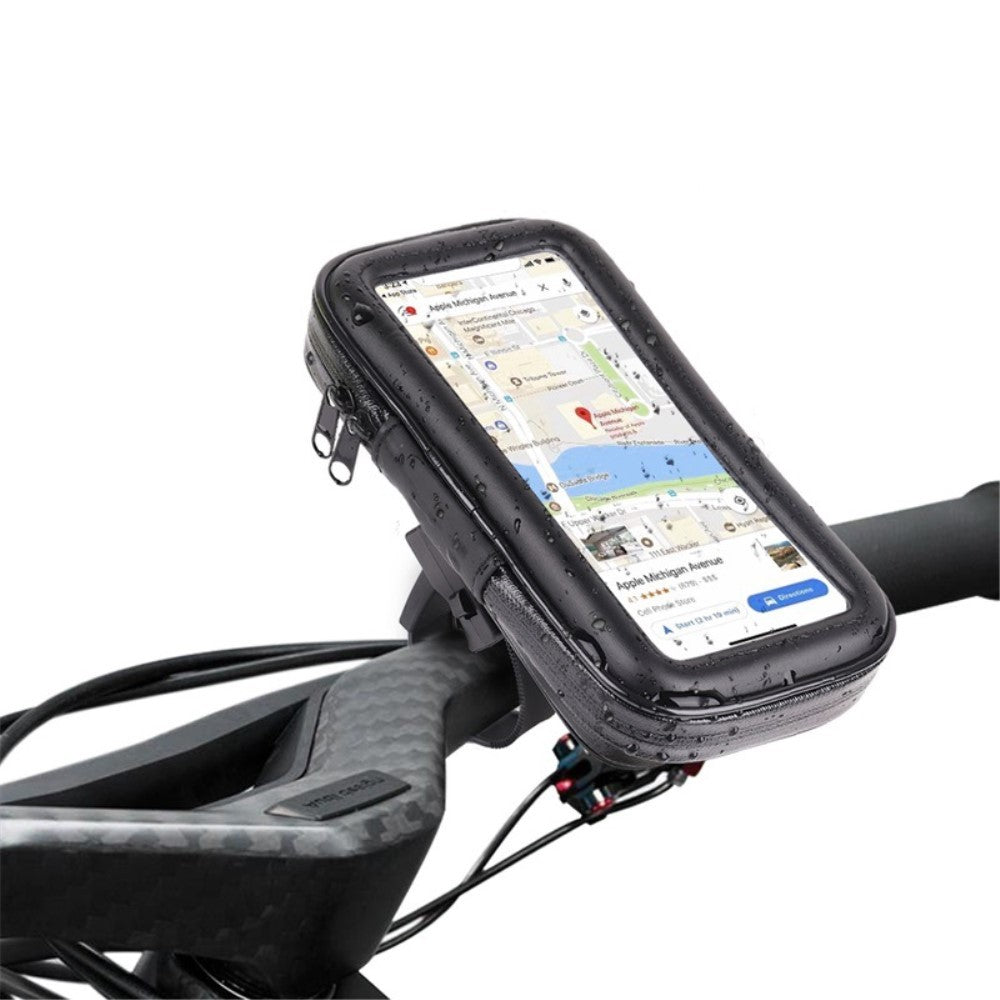 Suport husa telefon mobil Klevo pentru bicicleta si motocicleta, rezistent apa si socuri, touchscreen, 360 rotativ, negru, marime L ≤ 5.5 inch
