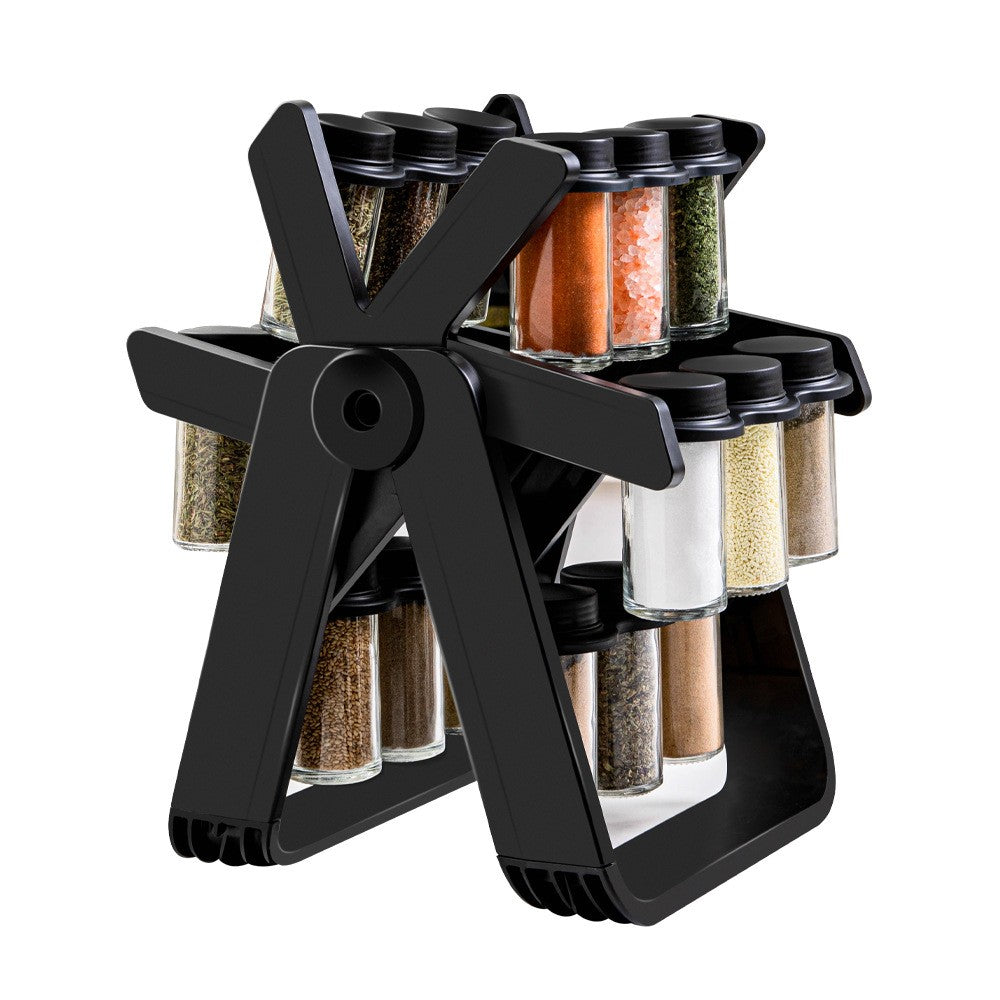 Suport Pentru Condimente Rotativ, Klevo, Multifunctional, Pivotant 360°, Portabil, Usor de Montat, 34x23 cm, ABS/Sticla, Negru