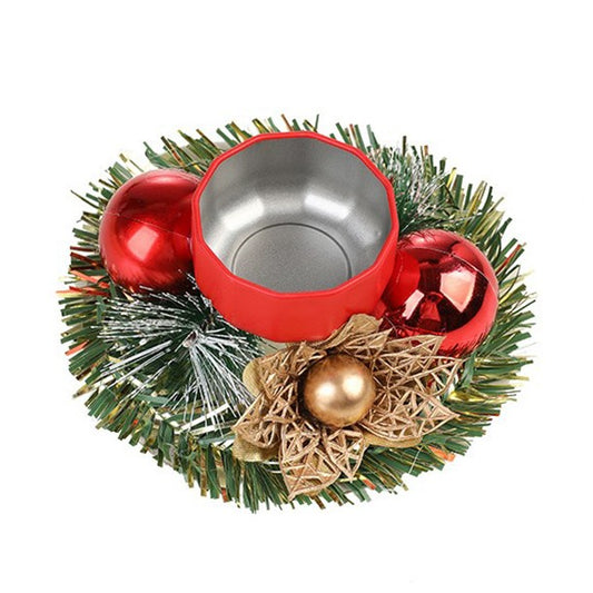 Suport pentru Lumanare de Craciun, Klevo, Model Cupa cu 2 Globutele Rosii, Sfesnic de Tip Ghirlanda, Decoratiune pe Masa de Craciun, 12 x 12 x 6 cm, Rosu