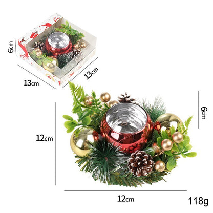 Suport pentru Lumanare de Craciun, Klevo, Model Glob pentru Brad 2 Conuri, Sfesnic de Tip Ghirlanda, Decoratiune pe Masa de Craciun, 12 x 12 x 6 cm, Rosu