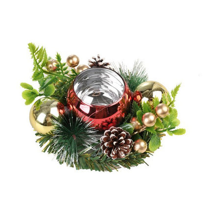 Suport pentru Lumanare de Craciun, Klevo, Model Glob pentru Brad 2 Conuri, Sfesnic de Tip Ghirlanda, Decoratiune pe Masa de Craciun, 12 x 12 x 6 cm, Rosu