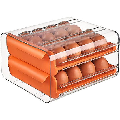 Suport pentru Oua, Klevo, Strat Dublu, Capacitate 32 de Oua, 23.5x21.5 cm, din Plastic, Portocaliu