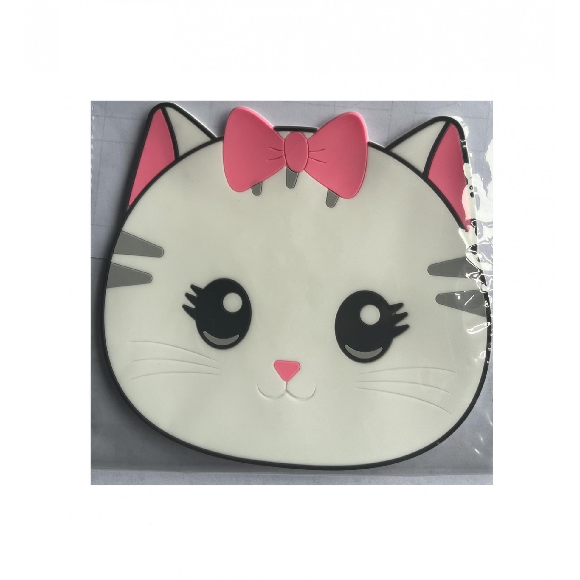 Suport pentru Pahar, Klevo, Model Pisicuta, din PVC, 15.5 x 15.5 cm, Rezistent la Caldura, Alb/Roz
