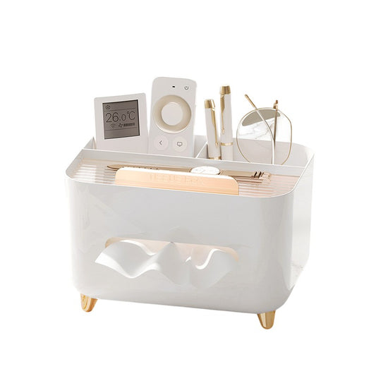 Suport pentru Servetele, Klevo, Cutie Multifunctionala, Design Minimalist, ABS, cu Suport pentru Obiectele Personale, pentru Birou, 21x15x13 cm, Alb