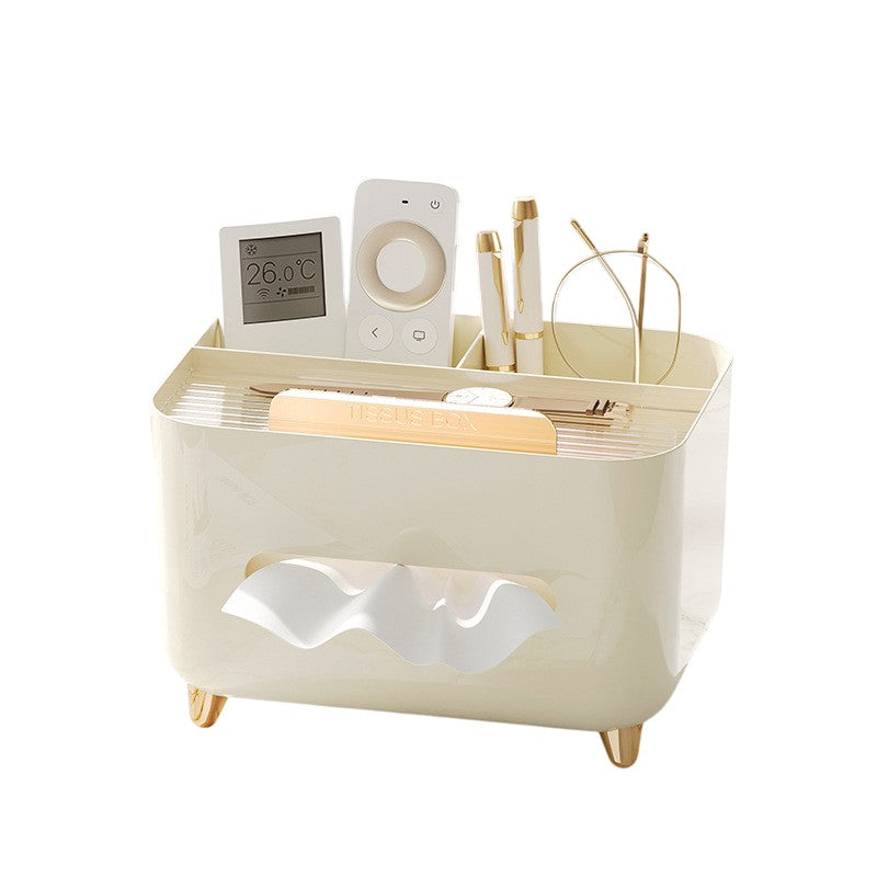 Suport pentru Servetele, Klevo, Cutie Multifunctionala, Design Minimalist, ABS, cu Suport pentru Obiectele Personale, pentru Birou, 21x15x13 cm, Crem