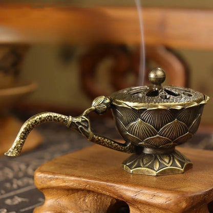 Suport de Tamaiat, Klevo, din Aliaj de Zinc, Model Lotus, Ignifug, 9.7 x 4.8 x 4.7 cm, Bronz
