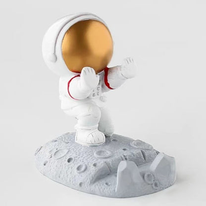 Suport pentru Telefon, Klevo, Suport de Birou pentru Telefon, Suport Telefon pentru Copii, Model Astronaut, Model 2, 9 x 8.5 x 6.5 cm, Plastic, Alb