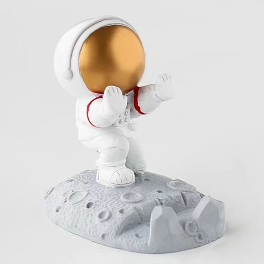 Suport pentru Telefon, Klevo, Suport de Birou pentru Telefon, Suport Telefon pentru Copii, Model Astronaut, Model 2, 9 x 8.5 x 6.5 cm, Plastic, Alb