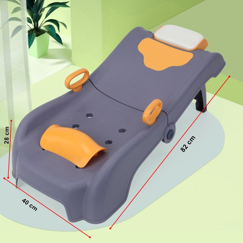 Suport Pliabil pentru Spalat Parul Klevo, Pentru Copii, 0 - 16 ani, cu Picioare Antialunecare, Material Polipropilena, Suport Cap Reglabil, cu Manere, 82 x 40 x 28 cm, Bleumarin