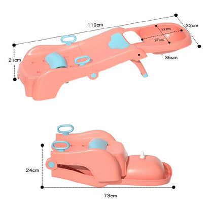 Suport Pliabil pentru Spalat Parul Klevo, Pentru Copii, cu Scurgere, cu Picioare Antialunecare, Material Polipropilena, Suport Cap Reglabil, cu Manere, 110 x 35 x 21 cm, Roz