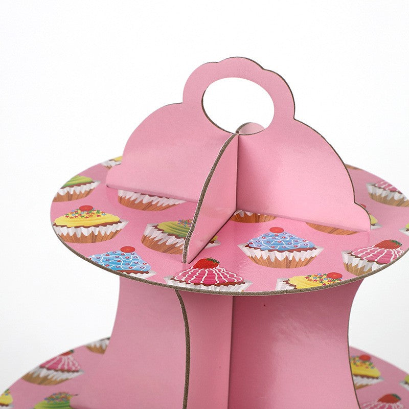 Suport Prajituri, Klevo, 3 Etaje, Design de Petrecere, pentru Prajituri, Candy Bar, din Carton, Roz/Multicolor