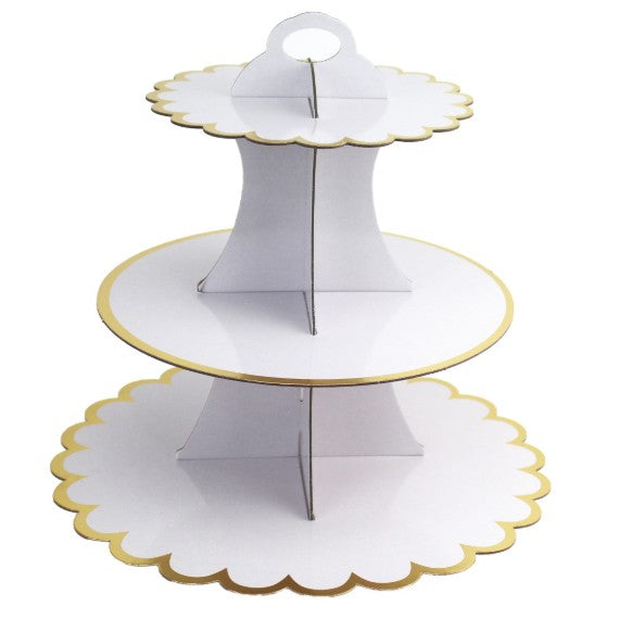 Etajera pentru Prajituri, Klevo, din Carton, 3 Nivele, 16/22/29 cm Diametru, Inaltime 38 cm, Alb