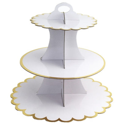 Etajera pentru Prajituri, Klevo, din Carton, 3 Nivele, 16/22/29 cm Diametru, Inaltime 38 cm, Alb