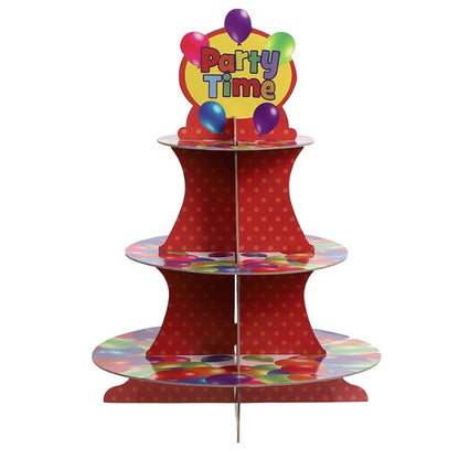 Suport Prajituri, Klevo, 3 Etaje, Design de Petrecere, pentru Prajituri, Candy Bar, din Carton, Rosu/Multicolor