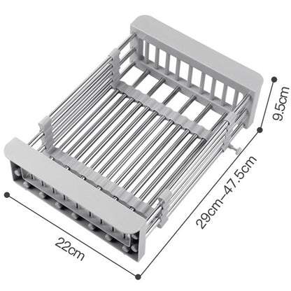Suport Scurgere Extensibil pentru Bucatarie, Klevo, Uscator Vase din Otel Inoxidabil, Suport Tacamuri si Pahare, Suport pentru Fructe si Legume, 29 x 22 x 9.5 cm Gri