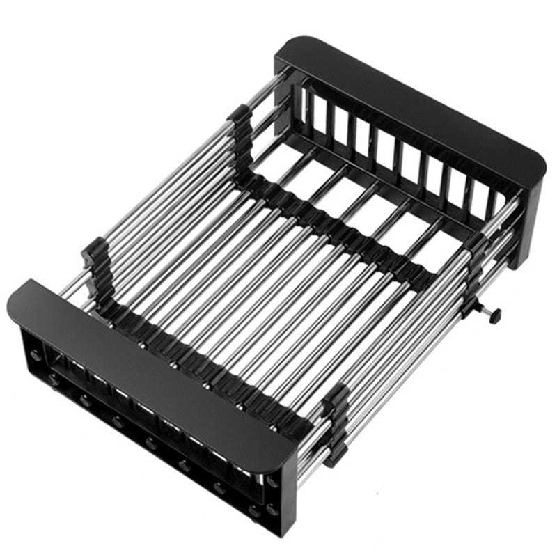 Suport Scurgere Extensibil pentru Bucatarie, Klevo, Uscator Vase din Otel Inoxidabil, Suport Tacamuri si Pahare, Suport pentru Fructe si Legume, 29 x 22 x 9.5 cm Negru