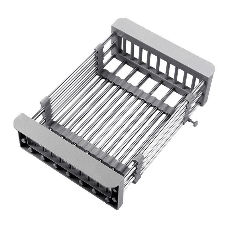 Suport Scurgere Extensibil pentru Bucatarie, Klevo, Uscator Vase din Otel Inoxidabil, Suport Tacamuri si Pahare, Suport pentru Fructe si Legume, 29 x 22 x 9.5 cm Gri