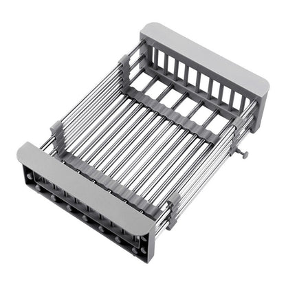 Suport Scurgere Extensibil pentru Bucatarie, Klevo, Uscator Vase din Otel Inoxidabil, Suport Tacamuri si Pahare, Suport pentru Fructe si Legume, 29 x 22 x 9.5 cm Gri