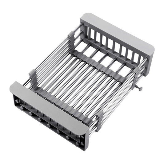 Suport Scurgere Extensibil pentru Bucatarie, Klevo, Uscator Vase din Otel Inoxidabil, Suport Tacamuri si Pahare, Suport pentru Fructe si Legume, 29 x 22 x 9.5 cm Gri