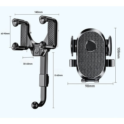 Suport Telefon Auto, Klevo, Pentru Oglinda Retrovizoare, din ABS, Reglabil 360°, Negru