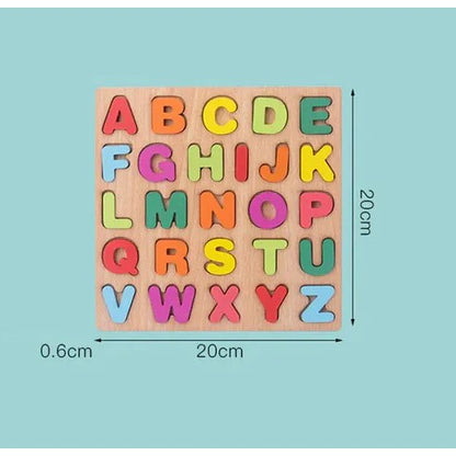 Tabla Montessori, Klevo, din Lemn, Educatie Timpurie Alfabet, 26 Litere Lemn, +18 Luni, 20 x 20 cm, Vopsea pe Baza de Apa, Multicolor