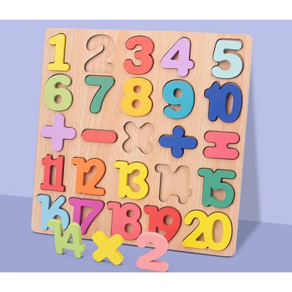 Tabla Montessori, Klevo, din Lemn, Educatie Timpurie Cifre, 25 Piese Lemn, +18 Luni, 20 x 20 cm, Vopsea pe Baza de Apa, Multicolor