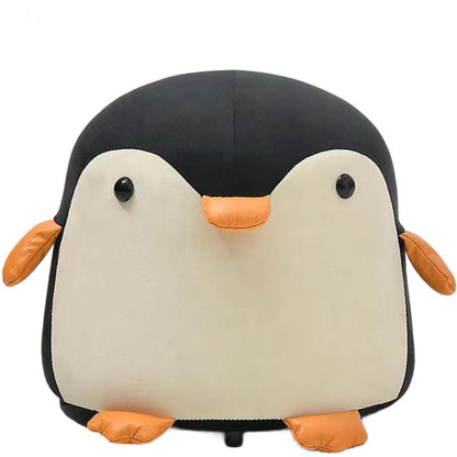 Taburet Pentru Copii, Klevo, Cadru din Lemn Masiv, 25 x 29 x 29 cm, Perna de Burete Elastica si Maner de Transport, in Forma de Pinguin, Negru