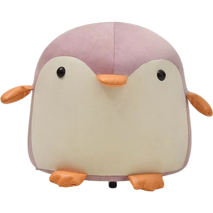 Taburet Pentru Copii, Klevo, Cadru din Lemn Masiv, 25 x 29 x 29 cm, Perna de Burete Elastica si Maner de Transport, in Forma de Pinguin, Roz