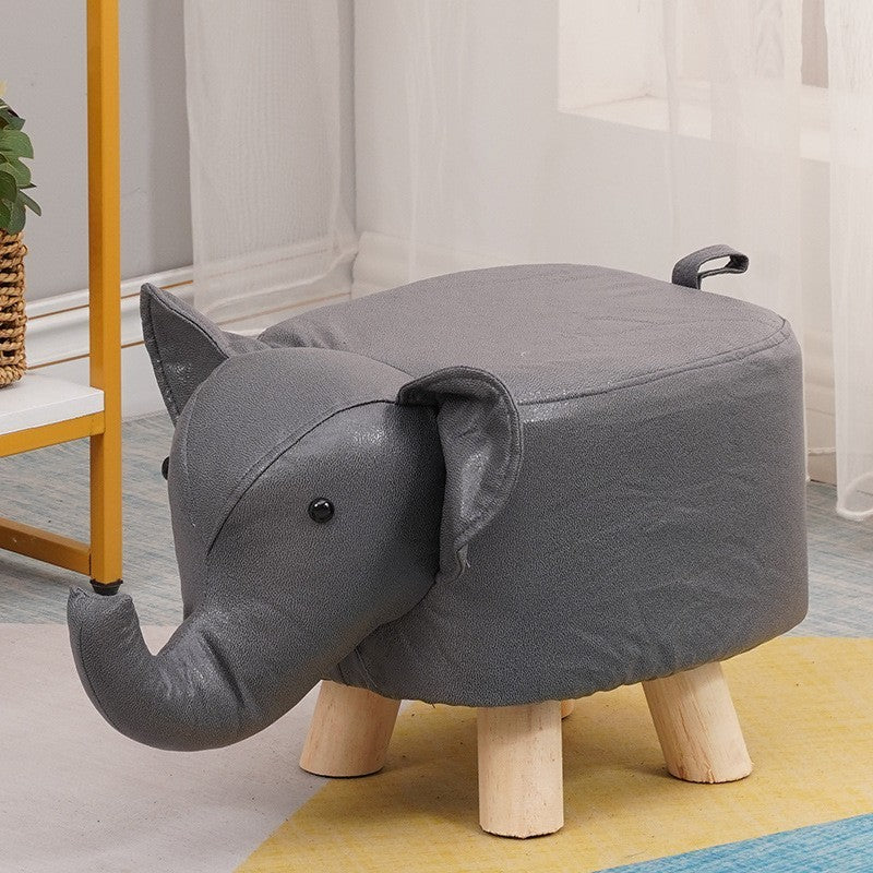 Taburet pentru Copii, Klevo, Scaun Tip Taburet, Model Elefant, din Lemn Masiv, Scaun pentru Copii, 30 x 25 x 25 cm, Gri inchis