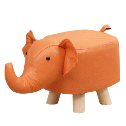 Taburet pentru Copii, Klevo, Scaun Tip Taburet, Model Elefant, din Lemn Masiv, Scaun pentru Copii, 30 x 25 x 25 cm, Portocaliu