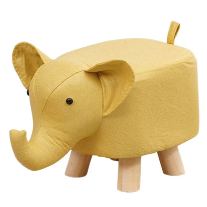 Taburet pentru Copii, Klevo, Scaun Tip Taburet, Model Elefant, din Lemn Masiv, Scaun pentru Copii, 30 x 25 x 25 cm, Galben