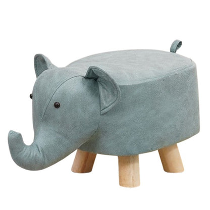 Taburet pentru Copii, Klevo, Scaun Tip Taburet, Model Elefant, din Lemn Masiv, Scaun pentru Copii, 30 x 25 x 25 cm, Albastru