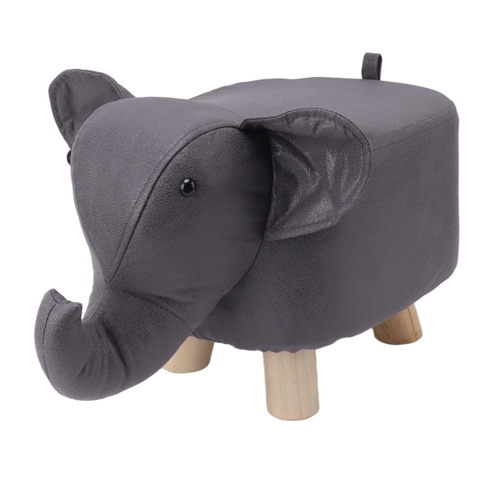 Taburet pentru Copii, Klevo, Scaun Tip Taburet, Model Elefant, din Lemn Masiv, Scaun pentru Copii, 30 x 25 x 25 cm, Gri inchis