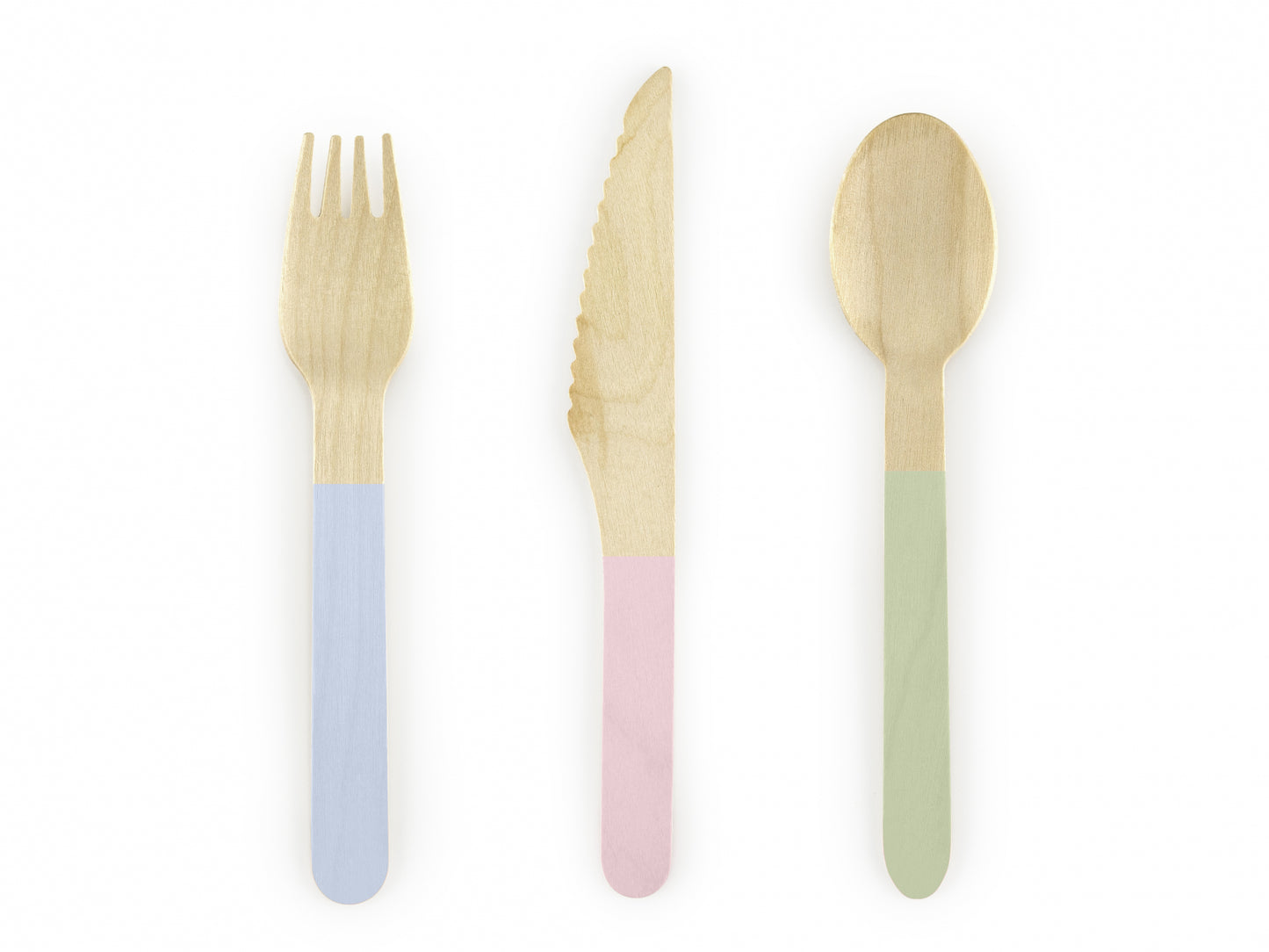 Tacâm de lemn, culori pastelate, 16cm (1 set / 18 bucăți)