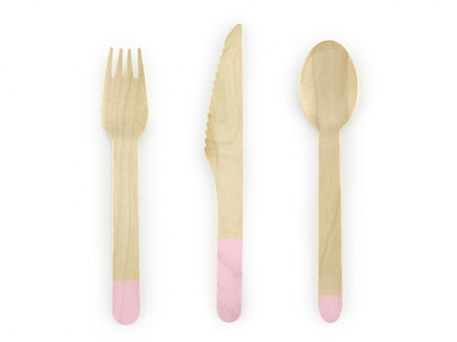 Tacâm de lemn, roz deschis, 16cm (1 set / 18 bucăți)