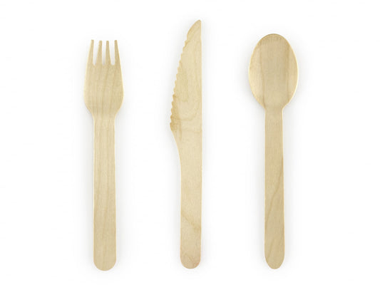 Tacâm de lemn Woodland, 16cm (1 set / 18 bucăți)