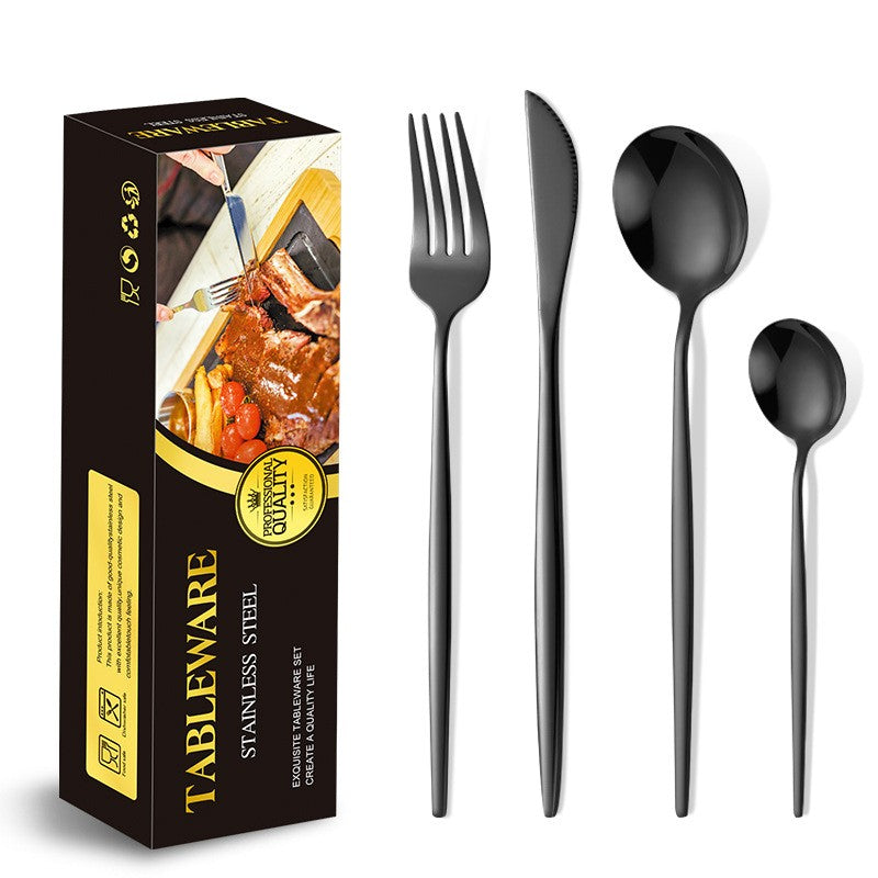 Tacamuri Portugheze, Klevo, Set din 24 de Piese din Otel Inoxidabil, 6 Cutie, 6 Furculite, 6 Linguri de Masa, 6 Linguri pentru Ceai, Negru Cosmic