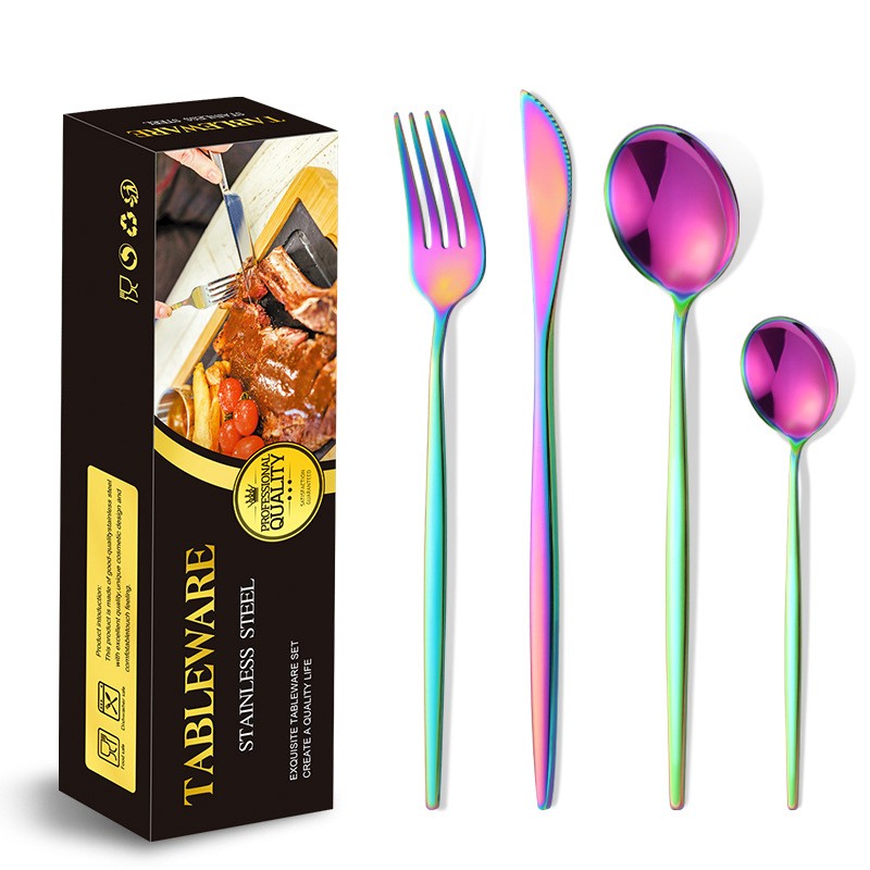 Tacamuri Portugheze, Klevo, Set din 24 de Piese din Otel Inoxidabil, 6 Cutie, 6 Furculite, 6 Linguri de Masa, 6 Linguri pentru Ceai, Fade Multicolor