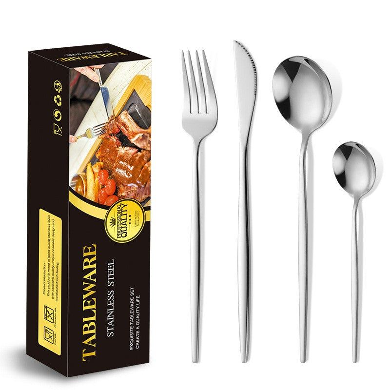 Tacamuri Portugheze, Klevo, Set din 24 de Piese din Otel Inoxidabil, 6 Cutie, 6 Furculite, 6 Linguri de Masa, 6 Linguri pentru Ceai, Argintiu