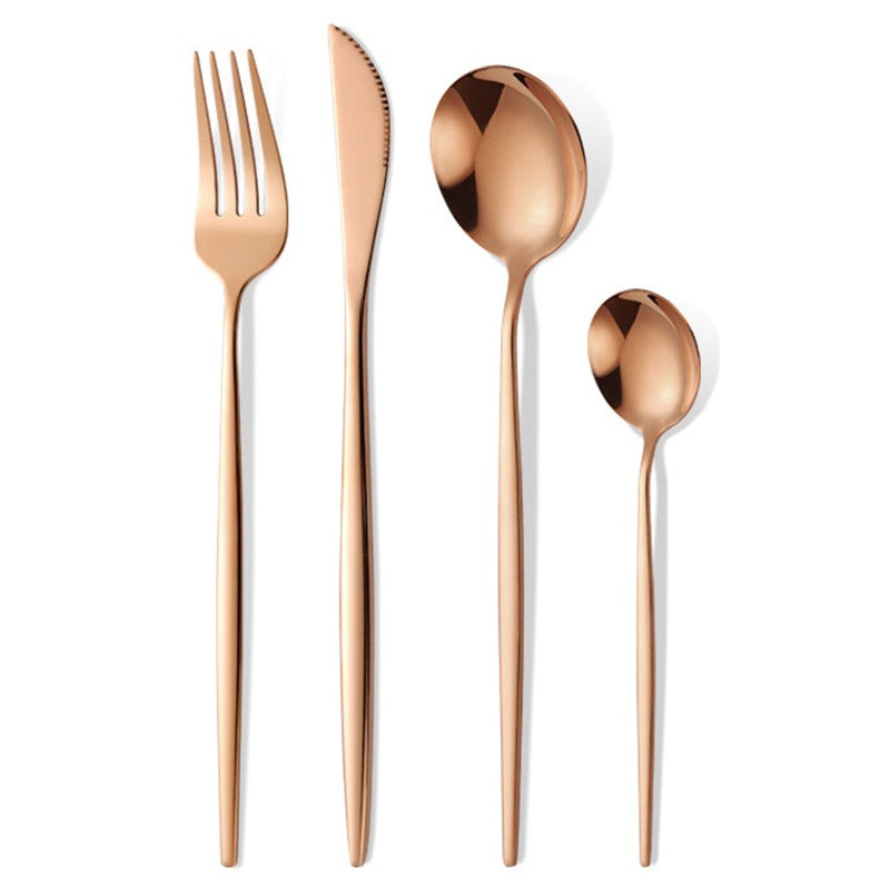 Tacamuri Portugheze, Klevo, Set din 24 de Piese din Otel Inoxidabil, 6 Cutie, 6 Furculite, 6 Linguri de Masa, 6 Linguri pentru Ceai, Gold