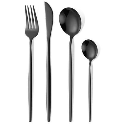 Tacamuri Portugheze, Klevo, Set din 24 de Piese din Otel Inoxidabil, 6 Cutie, 6 Furculite, 6 Linguri de Masa, 6 Linguri pentru Ceai, Negru Cosmic