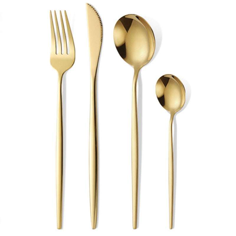 Tacamuri Portugheze, Klevo, Set din 24 de Piese din Otel Inoxidabil, 6 Cutie, 6 Furculite, 6 Linguri de Masa, 6 Linguri pentru Ceai, Auriu