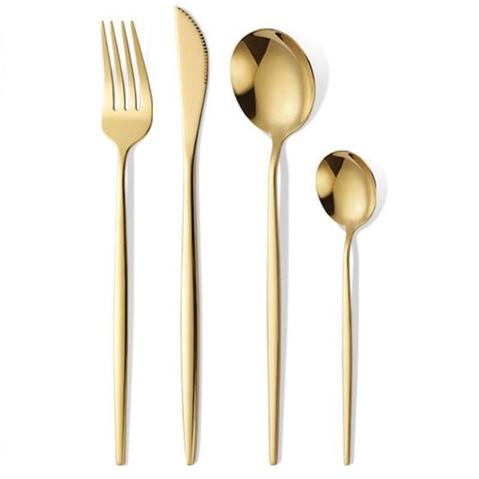 Tacamuri Portugheze, Klevo, Set din 24 de Piese din Otel Inoxidabil, 6 Cutie, 6 Furculite, 6 Linguri de Masa, 6 Linguri pentru Ceai, Auriu