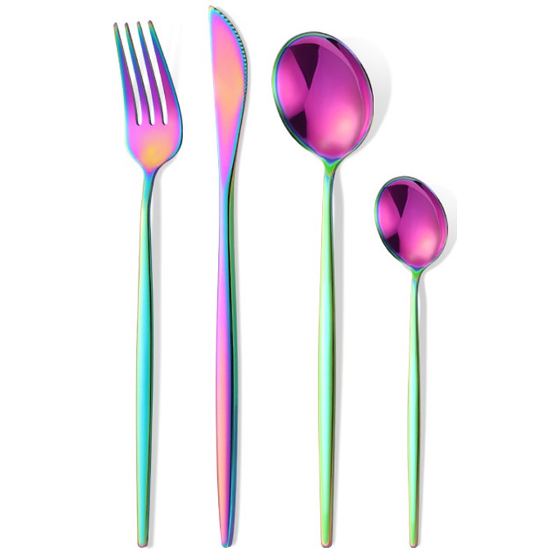 Tacamuri Portugheze, Klevo, Set din 24 de Piese din Otel Inoxidabil, 6 Cutie, 6 Furculite, 6 Linguri de Masa, 6 Linguri pentru Ceai, Fade Multicolor