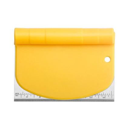 Taietor aluat 15 x 10.5 cm Klevo, 2 in 1, lama otel inoxidabil, maner din ABS, gradat, paleta plastic, galben
