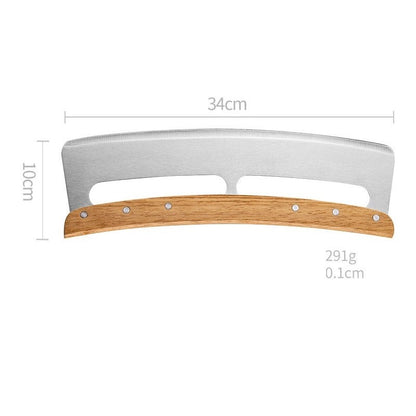 Taietor Feliator de Pizza, Klevo, din Otel Inoxidabil, cu Capac, Maner din Lemn, Antialunecare, Lama Neteda si Ascutita, 34x10 cm, Maro